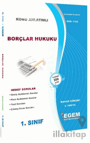 1. Sınıf 2. Yarıyıl Konu Anlatımlı Borçlar Hukuku - Kod 1152