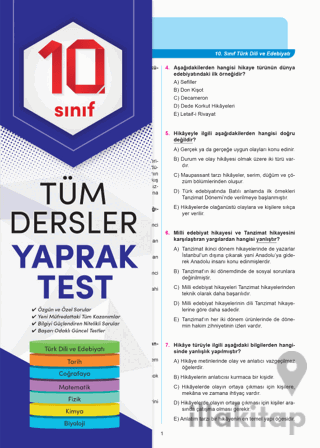 10. Sınıf Tüm Dersler Yaprak Test