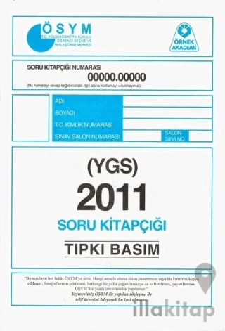 2011 YGS ÖSYM Tıpkı Basım Soru Kitapçığı