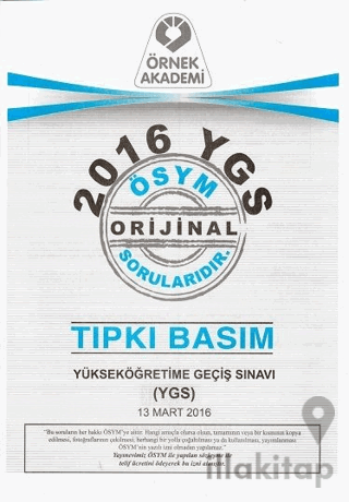 2016 YGS ÖSYM Tıpkı Basım Soru Kitapçığı